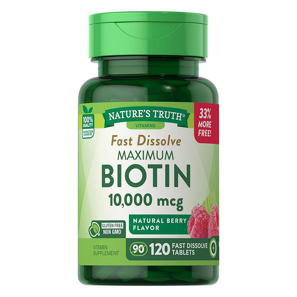 Maximum Biotin 10000 mg Fast Dissolve Tablets Berry Flavor By Natures Truth, 120 Ea
